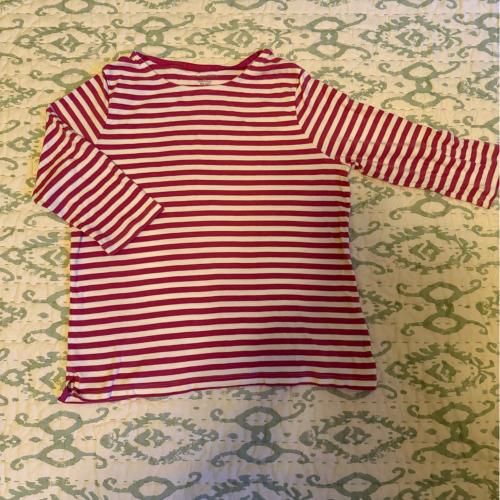 Fuschia and White Striped 3/4 Sleeve Tee/Top